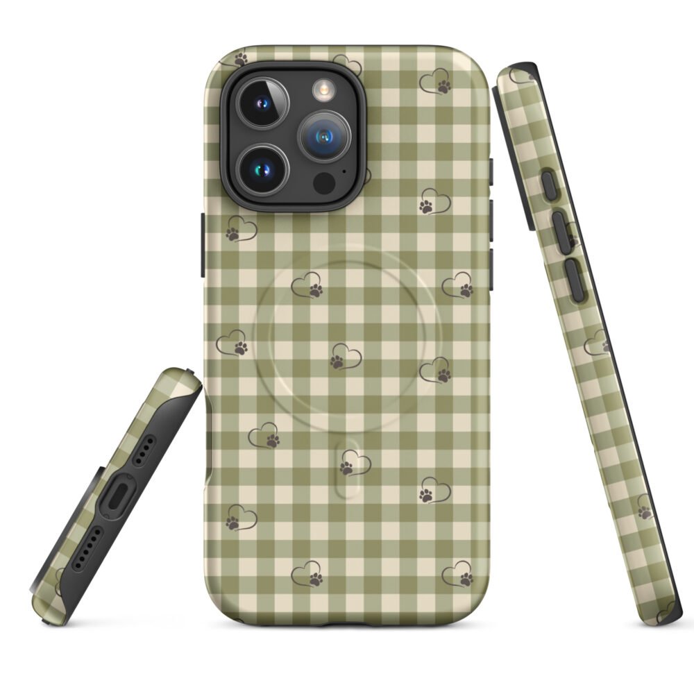 Heart Paw Print iPhone Case | Gingham MagSafe® Tough Cover - Image 24