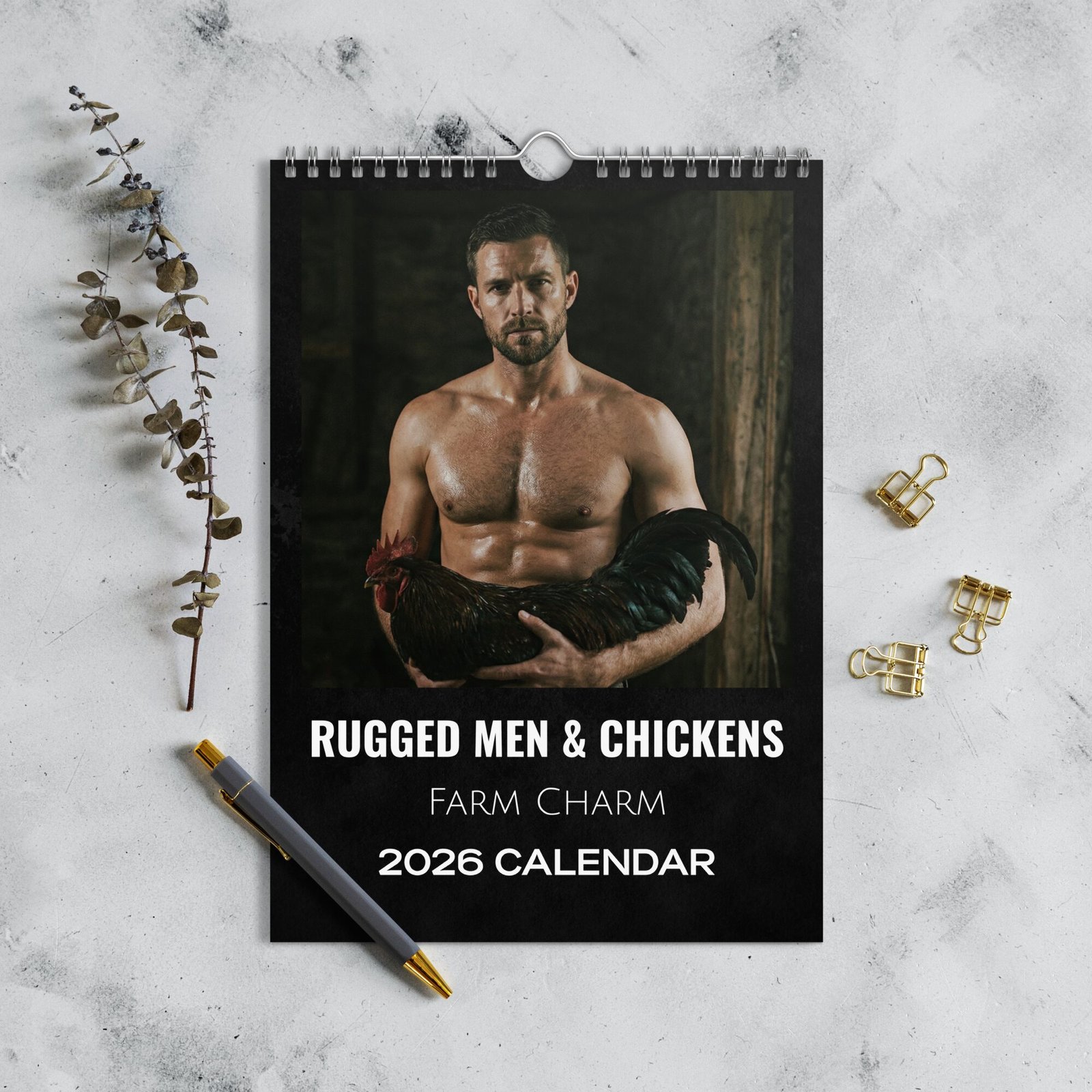 Rugged Men & Chickens 2026 Calendar | Farm Noir Art, Funny Gift