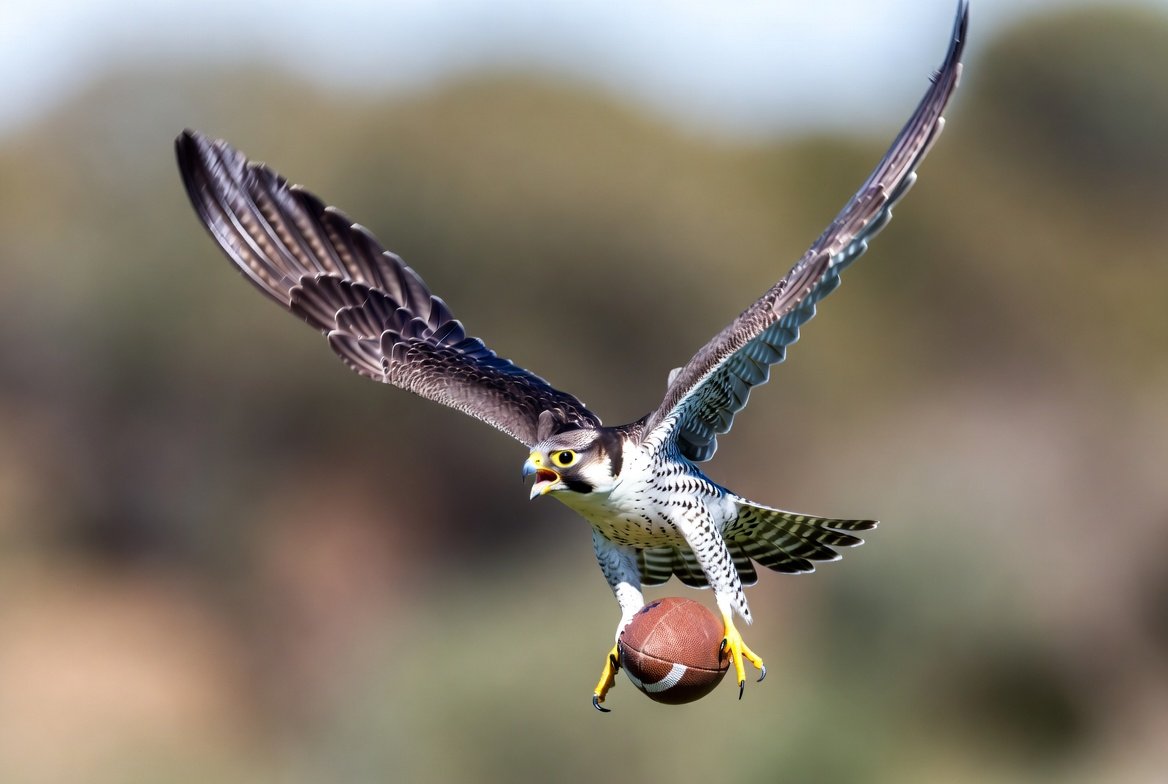 Peregrine falcon diving at extreme speed through open sky